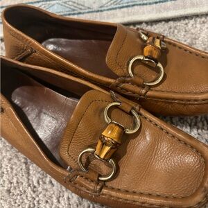 Gucci Brown Leather Loafers with Gold Accents size 36
